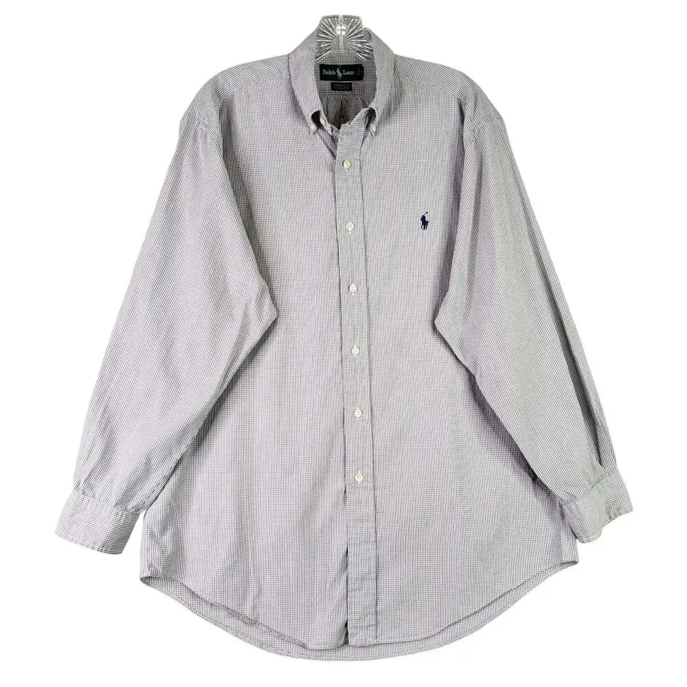 Polo Ralph Lauren Oxford Shirt Mens 15.5 Large Yarmouth Button Down Plaid LS